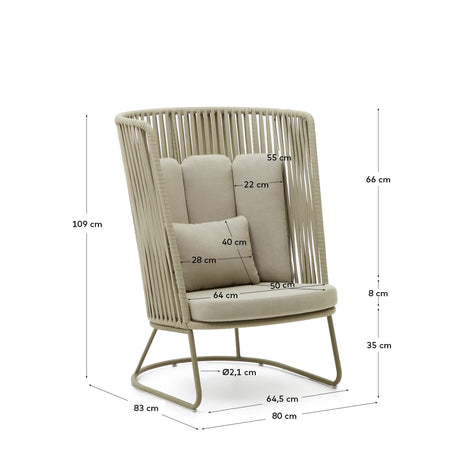 Sacona Sessel mit hoher Rückenlehne für den Außenbereich mit Flechtwerk und verzinktem Stahl, grün - ZEN ZONE Furniture