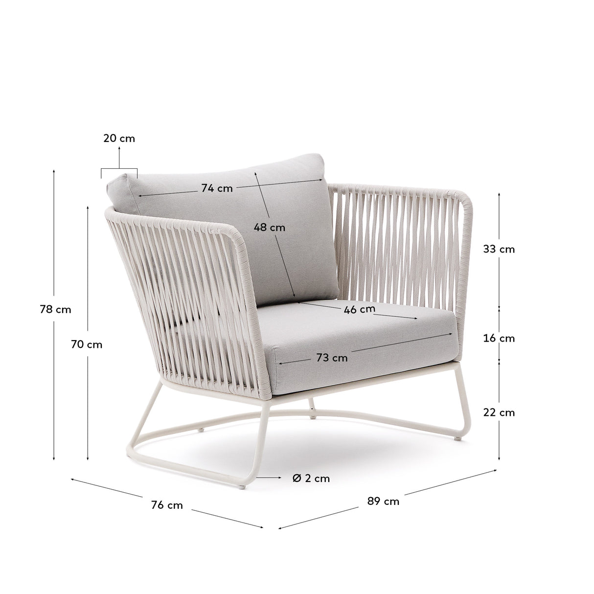 Outdoor-Sessel Saconca aus Seil und grau verzinktem Stahl