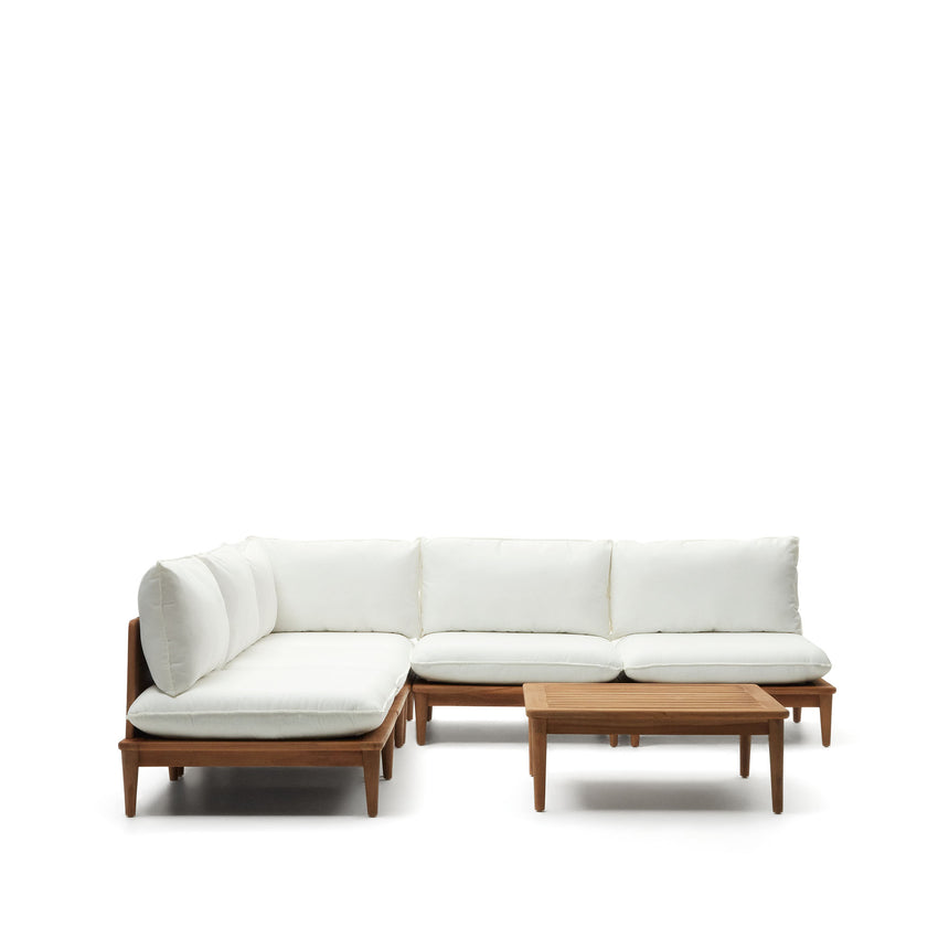 Portitxol modulares Set Ecksessel, 4 Sessel und Couchtisch aus massivem Teakholz - ZEN ZONE Furniture