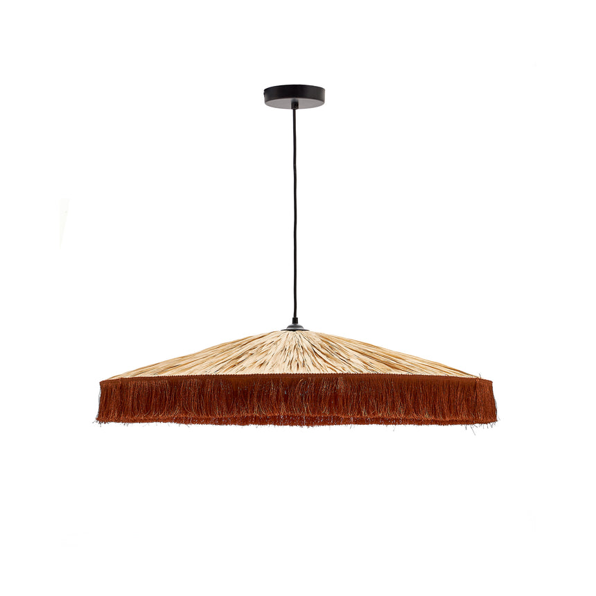 Pollensa Hängeleuchte aus natürlichem Raffiabast und Fransen in Terrakotta Ø 75 cm - ZEN ZONE Furniture