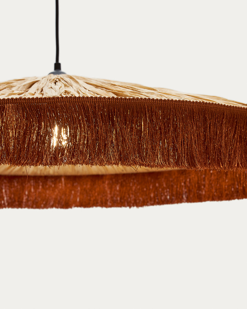 Pollensa Hängeleuchte aus natürlichem Raffiabast und Fransen in Terrakotta Ø 75 cm - ZEN ZONE Furniture