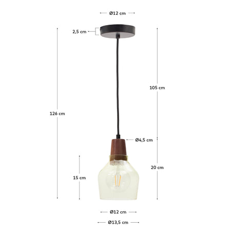 Deckenleuchte Silex aus grünem Glas und Walnussholz Ø 13 cm - ZEN ZONE Furniture