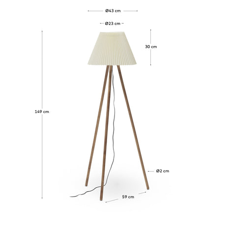 Benicarlo Stehlampe aus Kautschukholz mit natürlichem Finish und Beige - ZEN ZONE Furniture