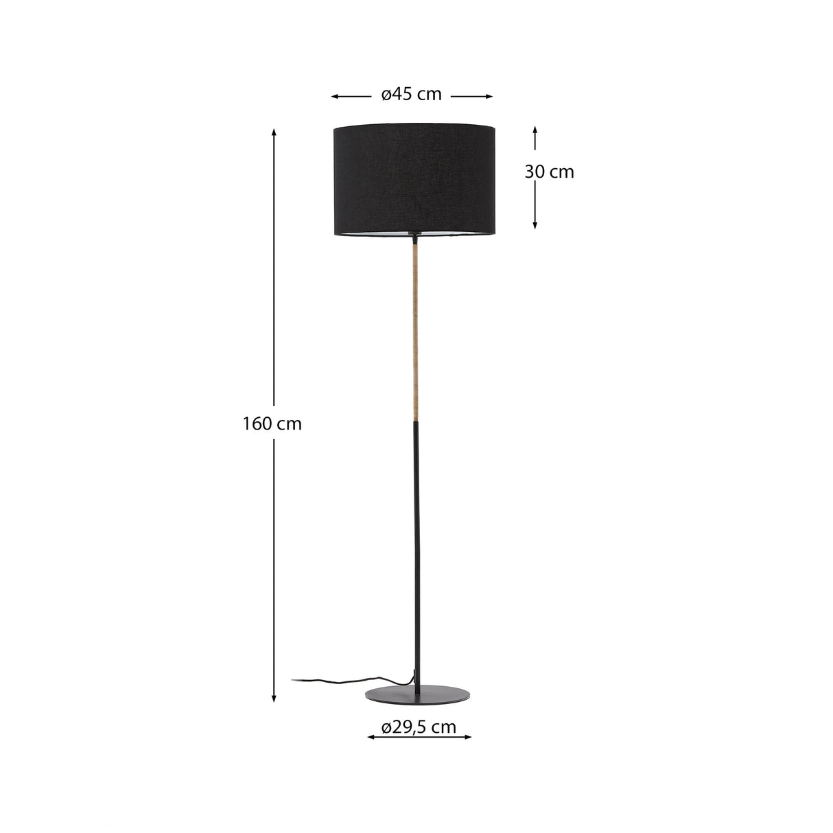 Canar Stehlampe aus Metall und Rattan mit schwarzem Baumwollschirm - ZEN ZONE Furniture