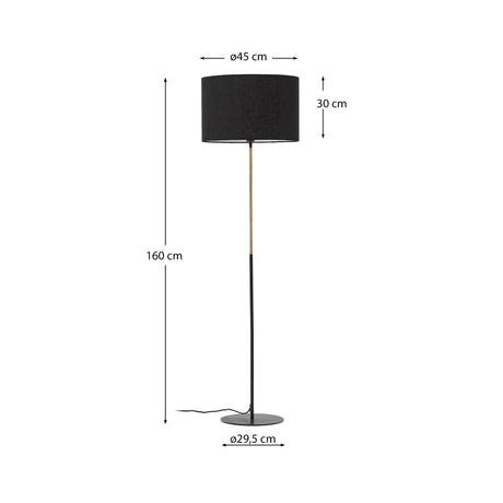 Canar Stehlampe aus Metall und Rattan mit schwarzem Baumwollschirm - ZEN ZONE Furniture