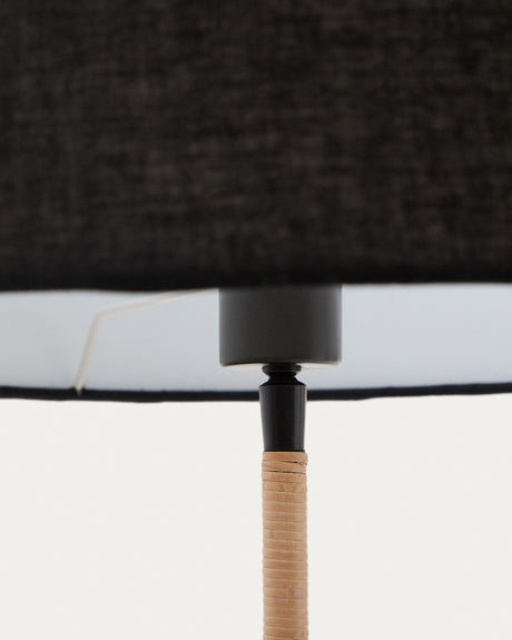 Canar Stehlampe aus Metall und Rattan mit schwarzem Baumwollschirm - ZEN ZONE Furniture