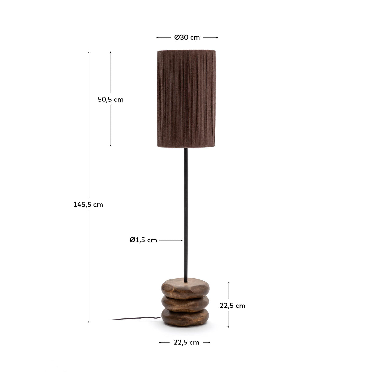 Stehlampe Kor aus Akazienholz mit dunklem Finish und Jute - ZEN ZONE Furniture
