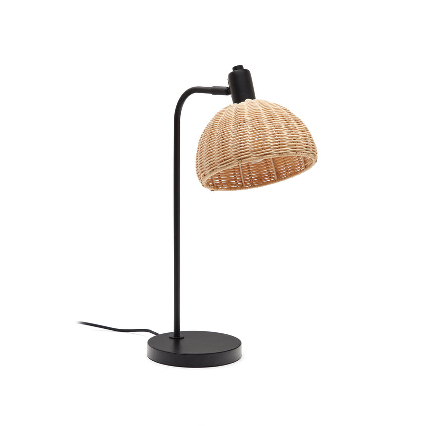 Damila Tischleuchte aus schwarzem Metall und Rattan - ZEN ZONE Furniture
