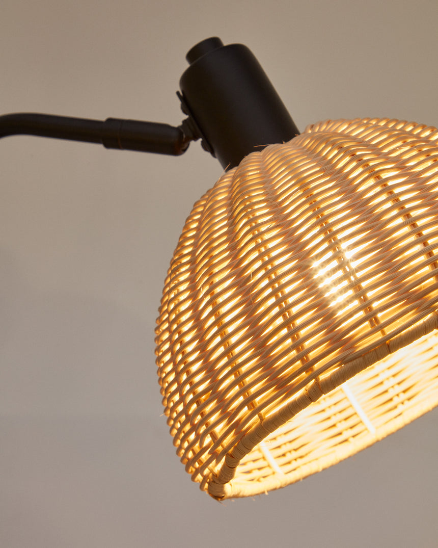 Damila Tischleuchte aus schwarzem Metall und Rattan - ZEN ZONE Furniture