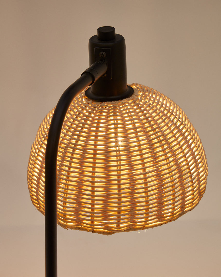 Damila Tischleuchte aus schwarzem Metall und Rattan - ZEN ZONE Furniture