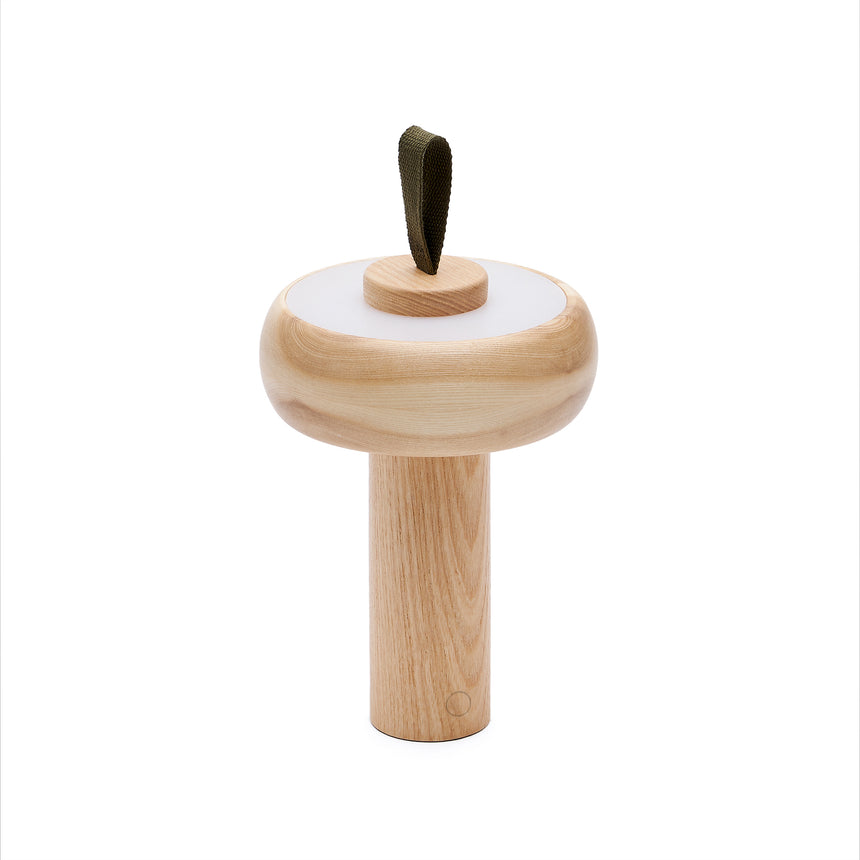 Luba tragbare Tischlampe aus massivem Eschenholz und grünem Baumwollgriff - ZEN ZONE Furniture