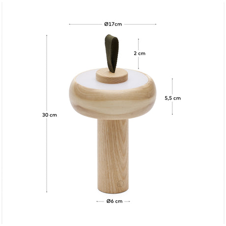 Luba tragbare Tischlampe aus massivem Eschenholz und grünem Baumwollgriff - ZEN ZONE Furniture