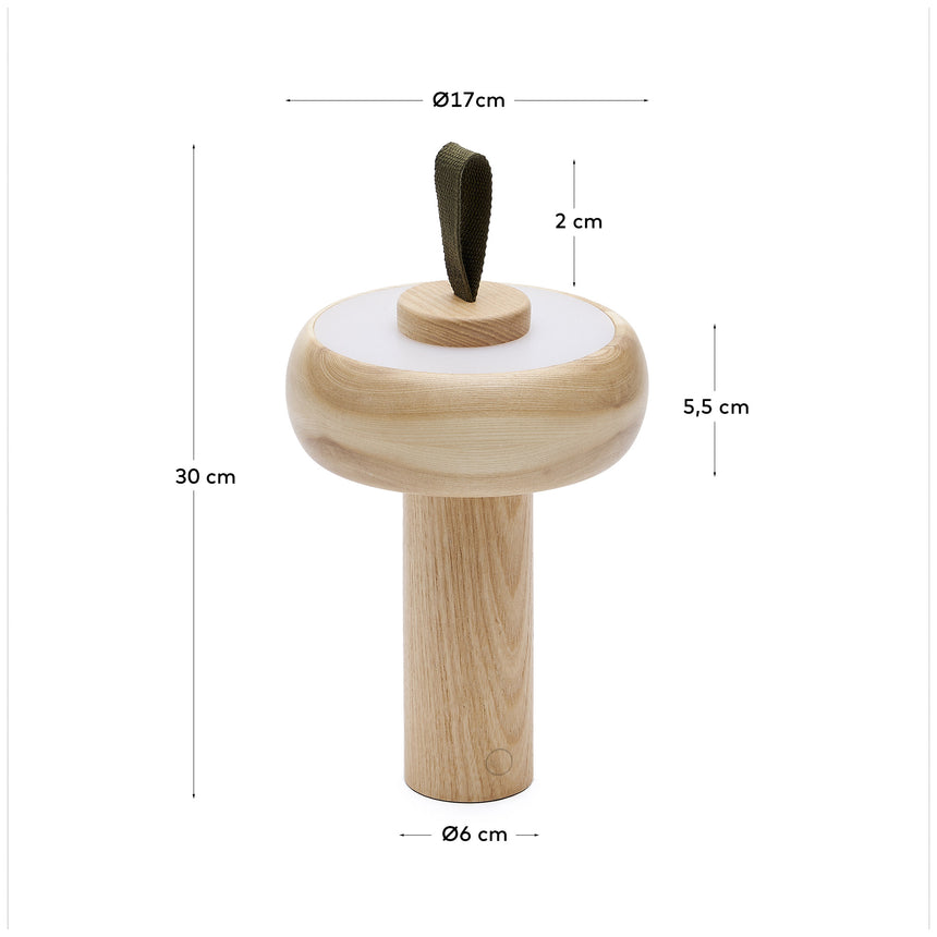 Luba tragbare Tischlampe aus massivem Eschenholz und grünem Baumwollgriff - ZEN ZONE Furniture