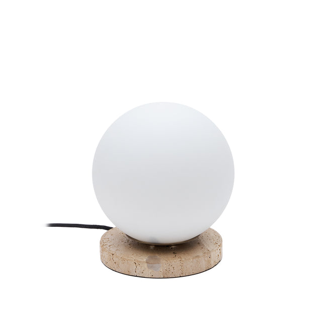 Malachi Tischlampe aus Milchglas und Travertinstein - ZEN ZONE Furniture