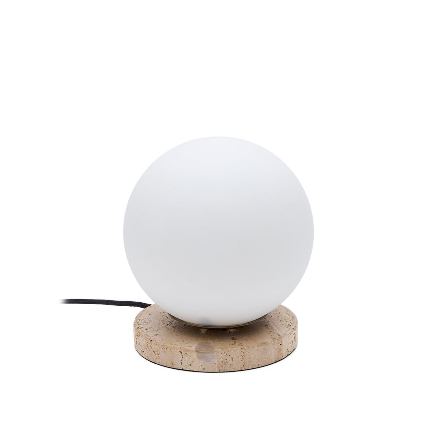 Malachi Tischlampe aus Milchglas und Travertinstein - ZEN ZONE Furniture