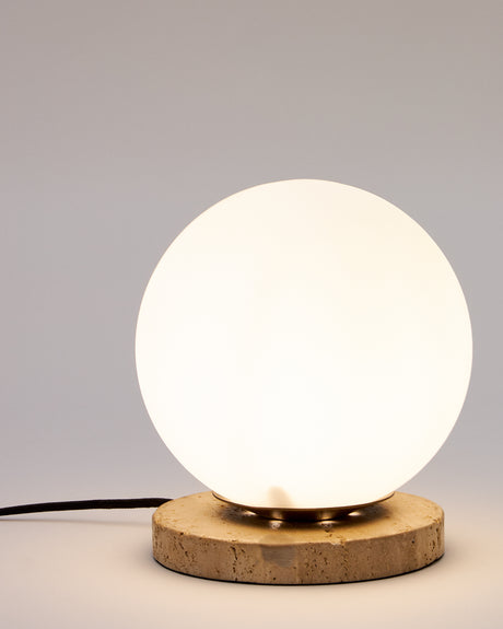 Malachi Tischlampe aus Milchglas und Travertinstein - ZEN ZONE Furniture