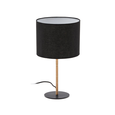 Pina Tischlampe aus Metall und Rattan mit schwarzem Baumwollschirm - ZEN ZONE Furniture