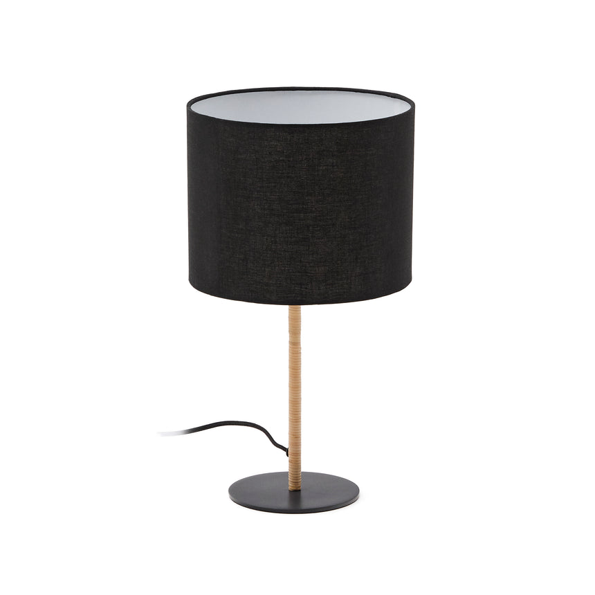 Pina Tischlampe aus Metall und Rattan mit schwarzem Baumwollschirm - ZEN ZONE Furniture