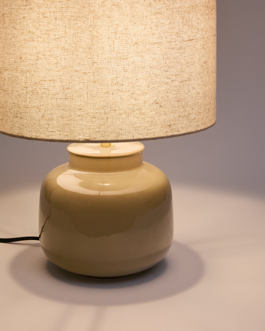 Tischleuchte Tay aus grüner Keramik und beigefarbenem Leinen - ZEN ZONE Furniture