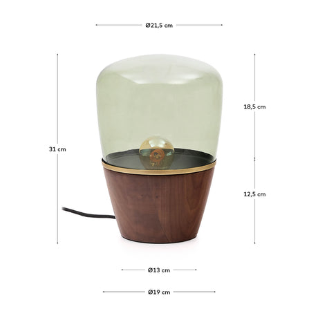 Tischleuchte Silex aus Walnussfurnier und grünem Glas - ZEN ZONE Furniture