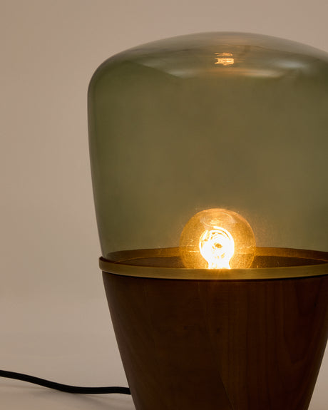 Tischleuchte Silex aus Walnussfurnier und grünem Glas - ZEN ZONE Furniture