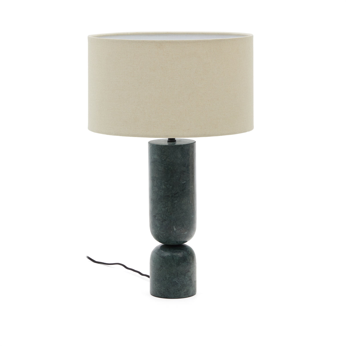 Tischleuchte Vex aus grünem Marmor und grauem Lampenschirm aus Leinen - ZEN ZONE Furniture