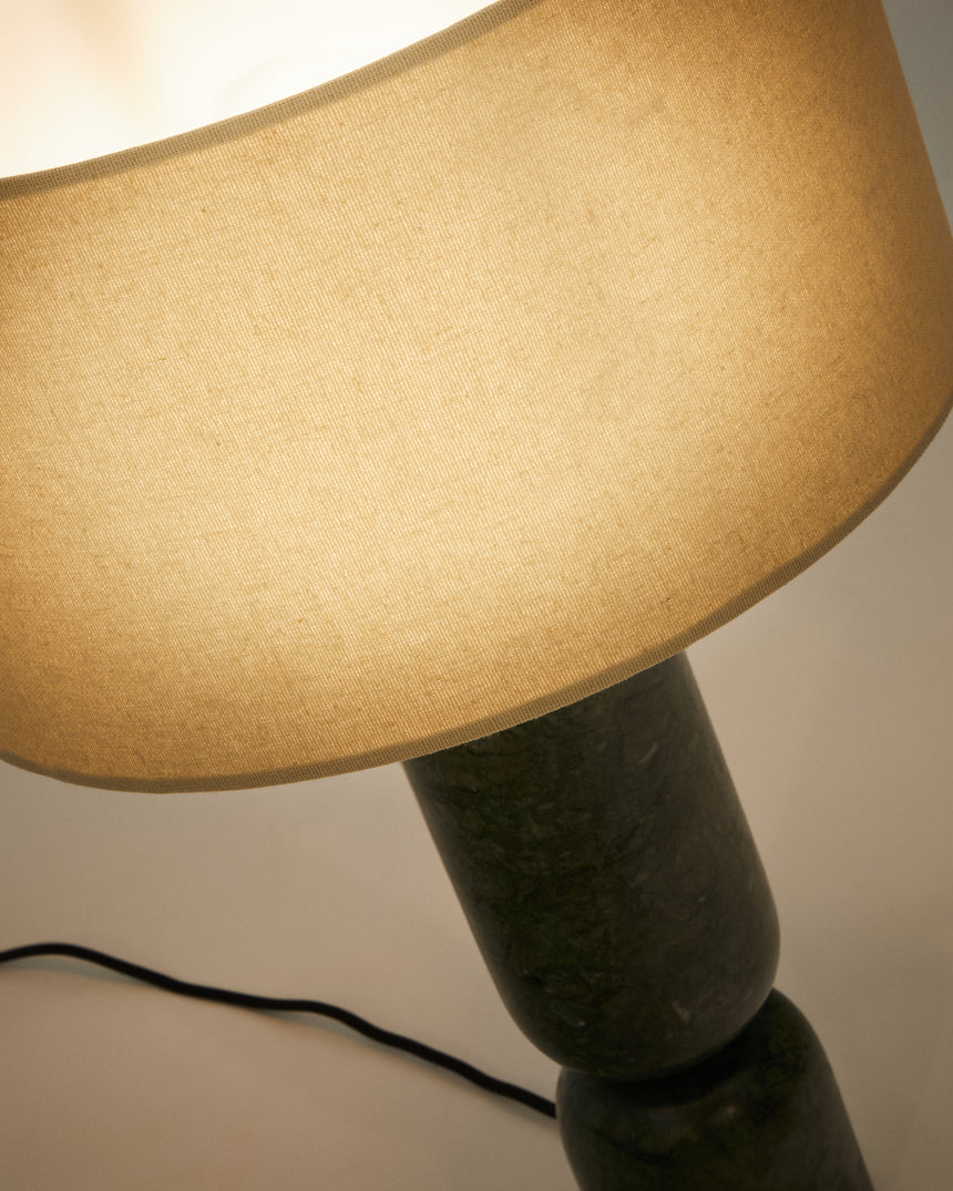 Tischleuchte Vex aus grünem Marmor und grauem Lampenschirm aus Leinen - ZEN ZONE Furniture