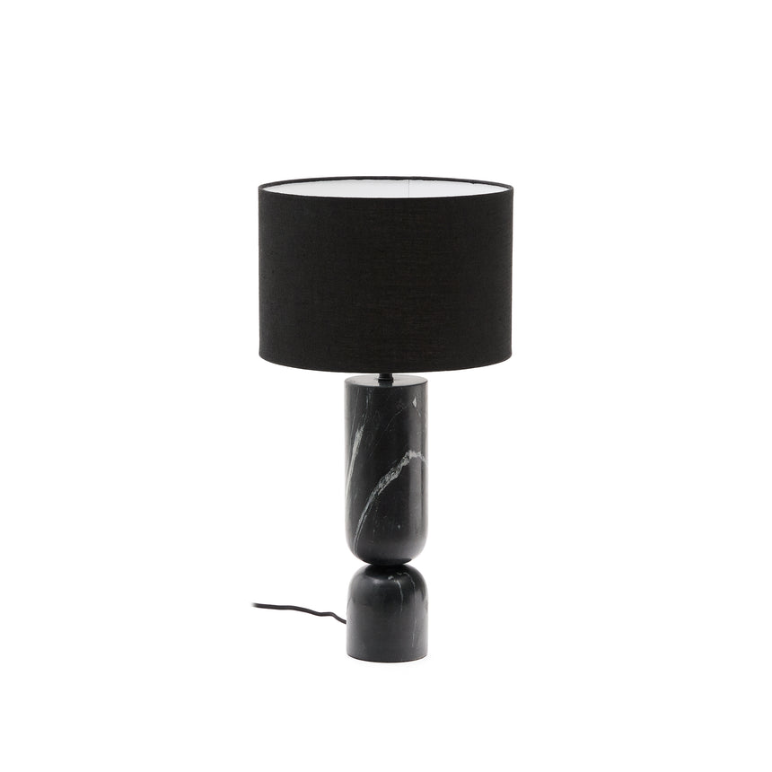 Tischleuchte Vex aus schwarzem Marmor und schwarzem Lampenschirm aus Leinen - ZEN ZONE Furniture