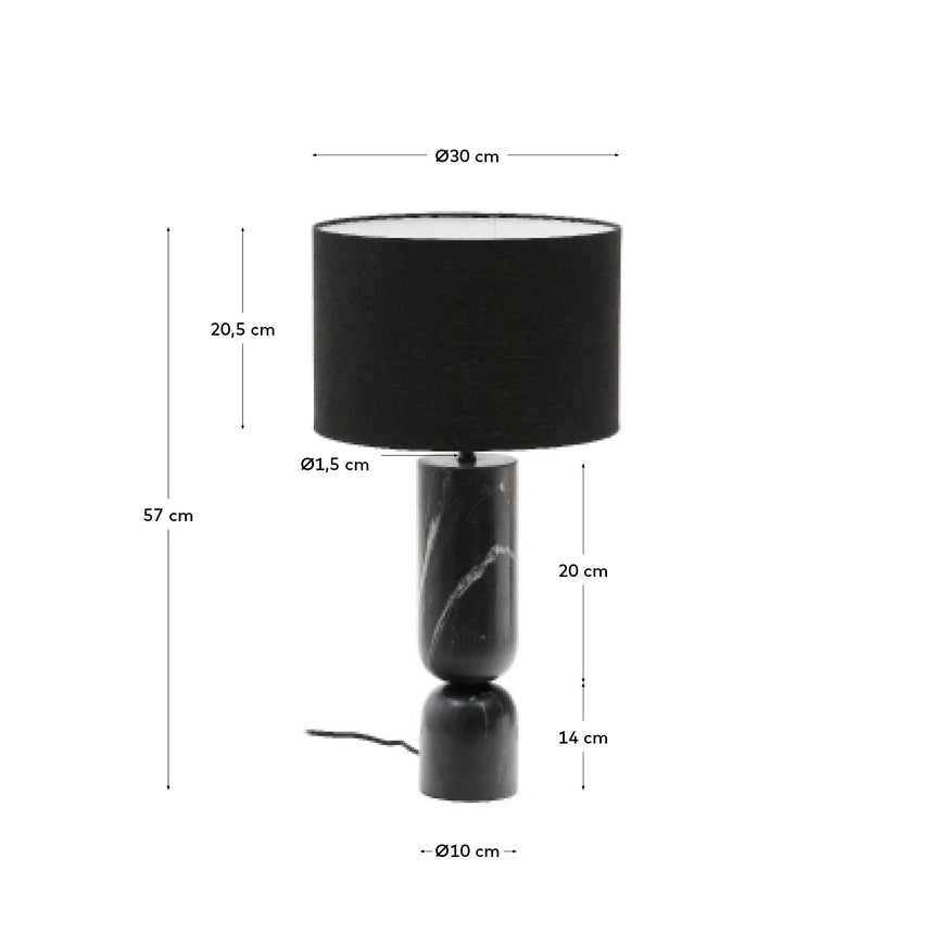 Tischleuchte Vex aus schwarzem Marmor und schwarzem Lampenschirm aus Leinen - ZEN ZONE Furniture
