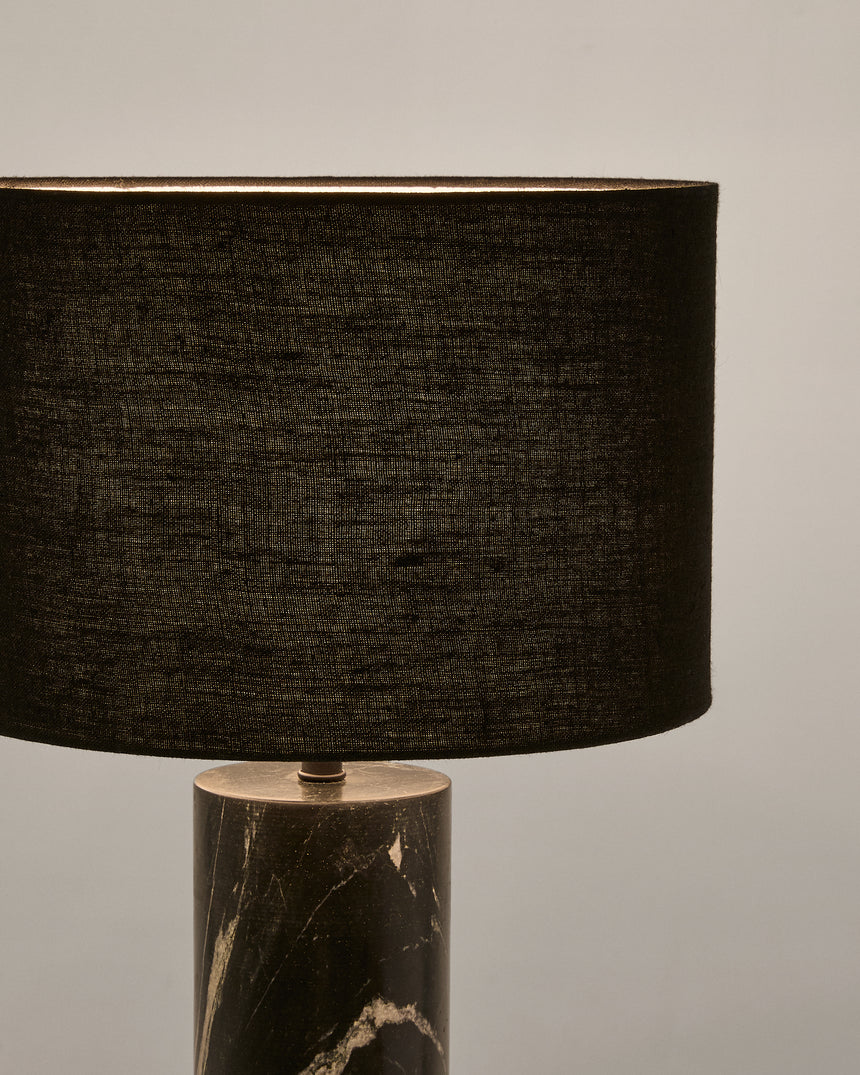 Tischleuchte Vex aus schwarzem Marmor und schwarzem Lampenschirm aus Leinen - ZEN ZONE Furniture