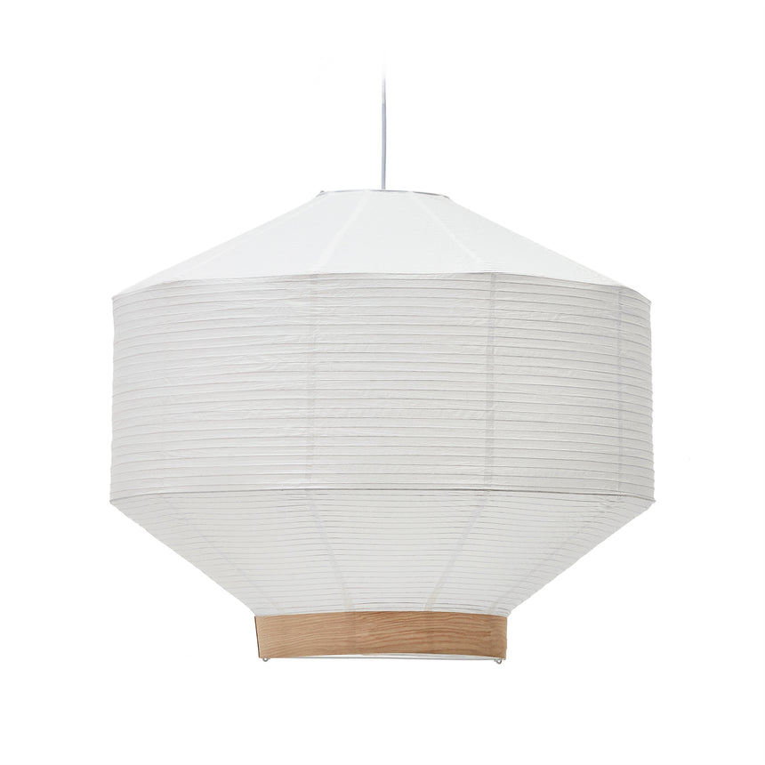 Lampenschirm für Deckenleuchte Hila aus weißem Papier und Naturholzfurnier Ø 80 cm - ZEN ZONE Furniture