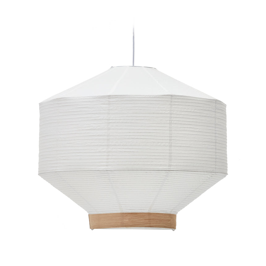 Lampenschirm für Deckenleuchte Hila aus weißem Papier und Naturholzfurnier Ø 80 cm - ZEN ZONE Furniture