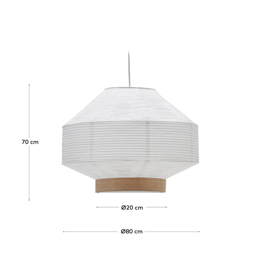 Lampenschirm für Deckenleuchte Hila aus weißem Papier und Naturholzfurnier Ø 80 cm - ZEN ZONE Furniture