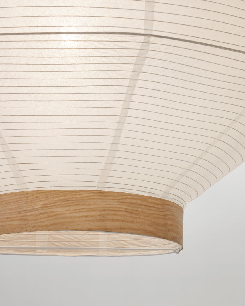 Lampenschirm für Deckenleuchte Hila aus weißem Papier und Naturholzfurnier Ø 80 cm - ZEN ZONE Furniture
