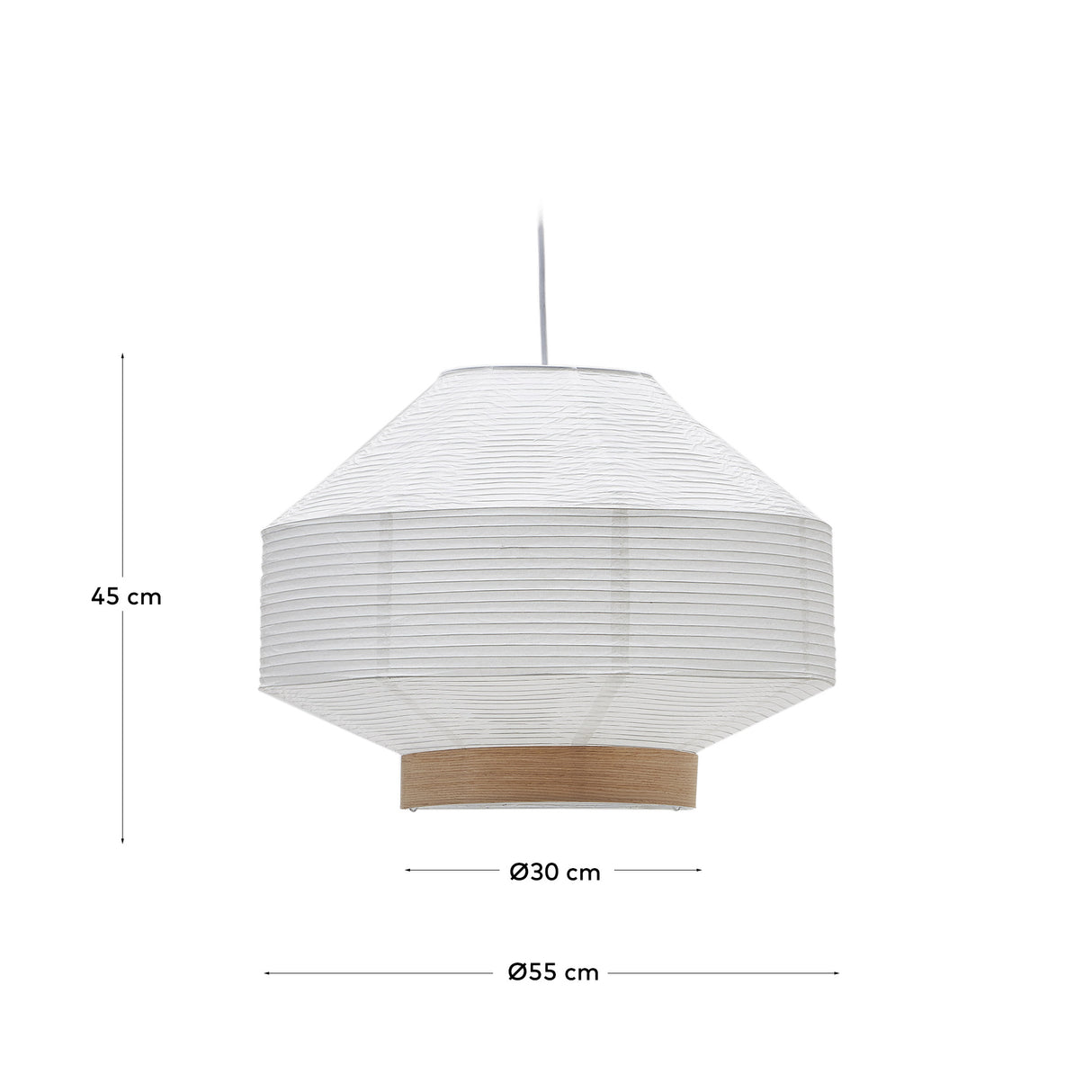 Lampenschirm für Deckenleuchte Hila aus weißem Papier und Naturholzfurnier Ø 30 cm - ZEN ZONE Furniture
