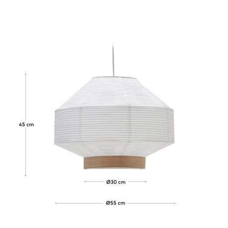 Lampenschirm für Deckenleuchte Hila aus weißem Papier und Naturholzfurnier Ø 30 cm - ZEN ZONE Furniture