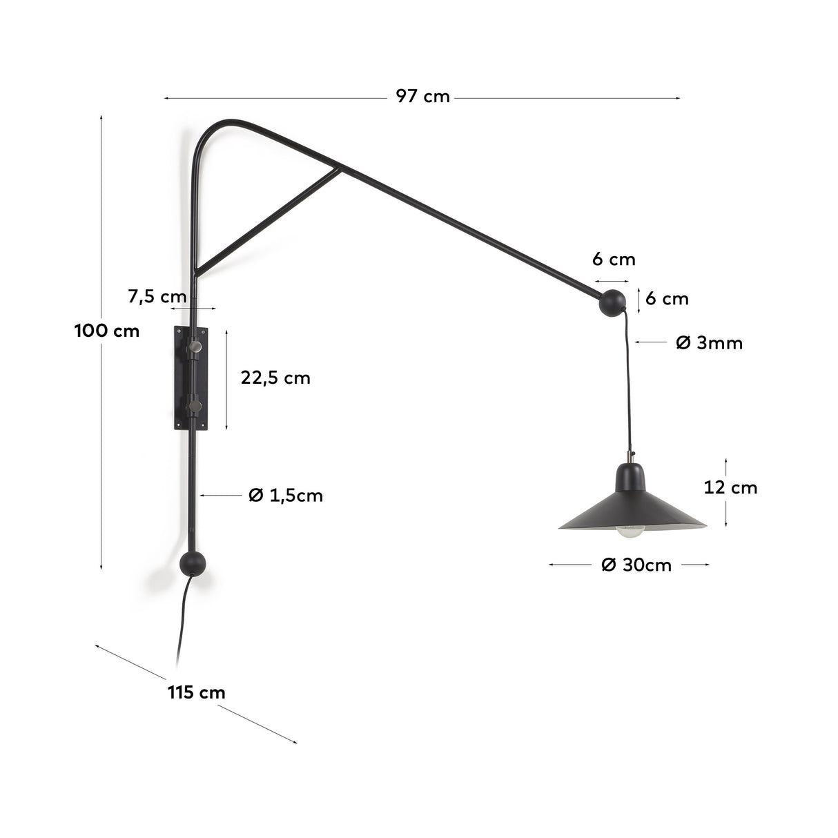 Eleazar Wandlampe aus Metall mit schwarz lackierter Oberfläche - ZEN ZONE Furniture