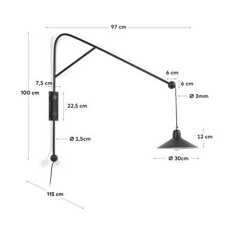 Eleazar Wandlampe aus Metall mit schwarz lackierter Oberfläche - ZEN ZONE Furniture