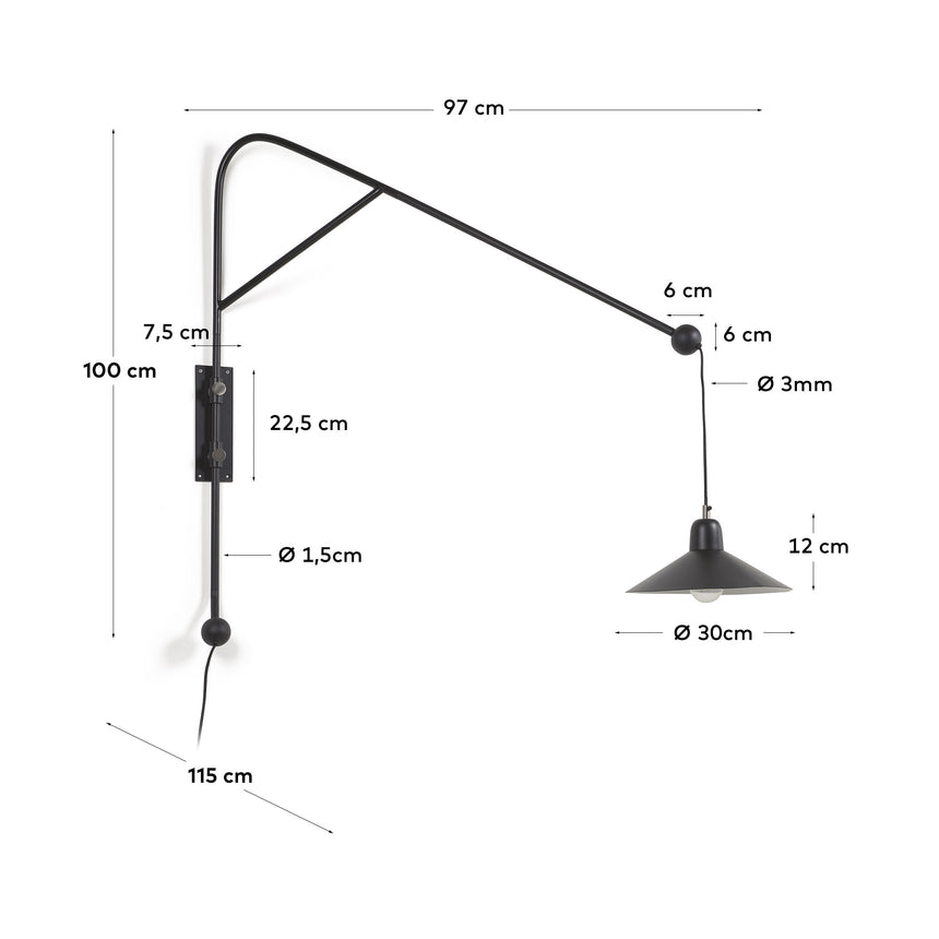 Eleazar Wandlampe aus Metall mit schwarz lackierter Oberfläche - ZEN ZONE Furniture