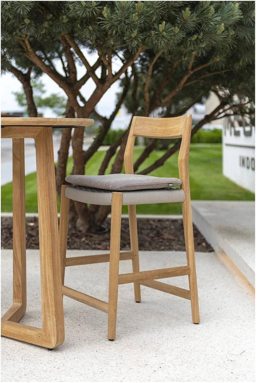Garten Barhocker Lago aus Naturteak und grauem Geflecht, Sitzhöhe 80 cm - ZEN ZONE Furniture