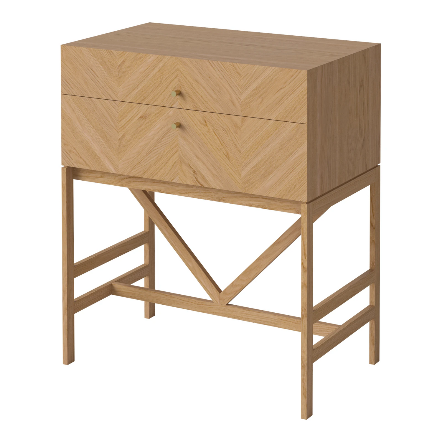 Luxe Kommode mit 2 Schubladen, hoch, aus Eiche, geölt, 68x40 cm