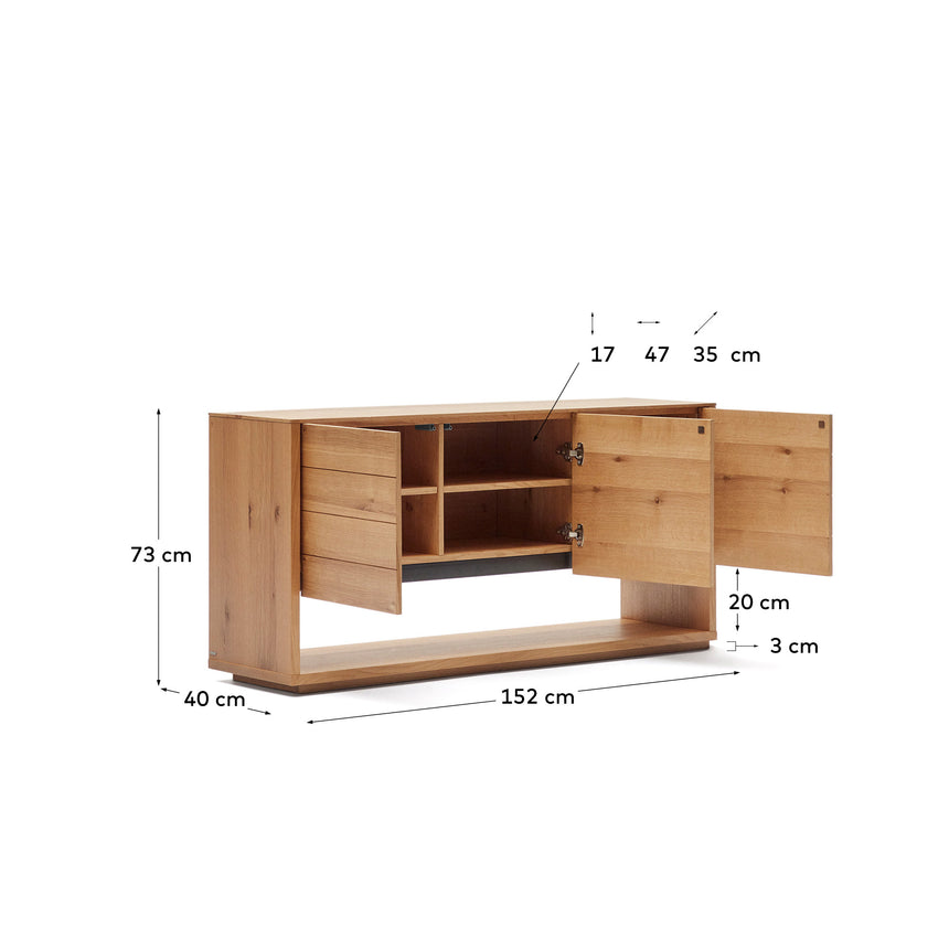 Alguema Sideboard 3 Türen mit Eichenfurnier und natürlichem Finish 151 x 74 cm - ZEN ZONE Furniture