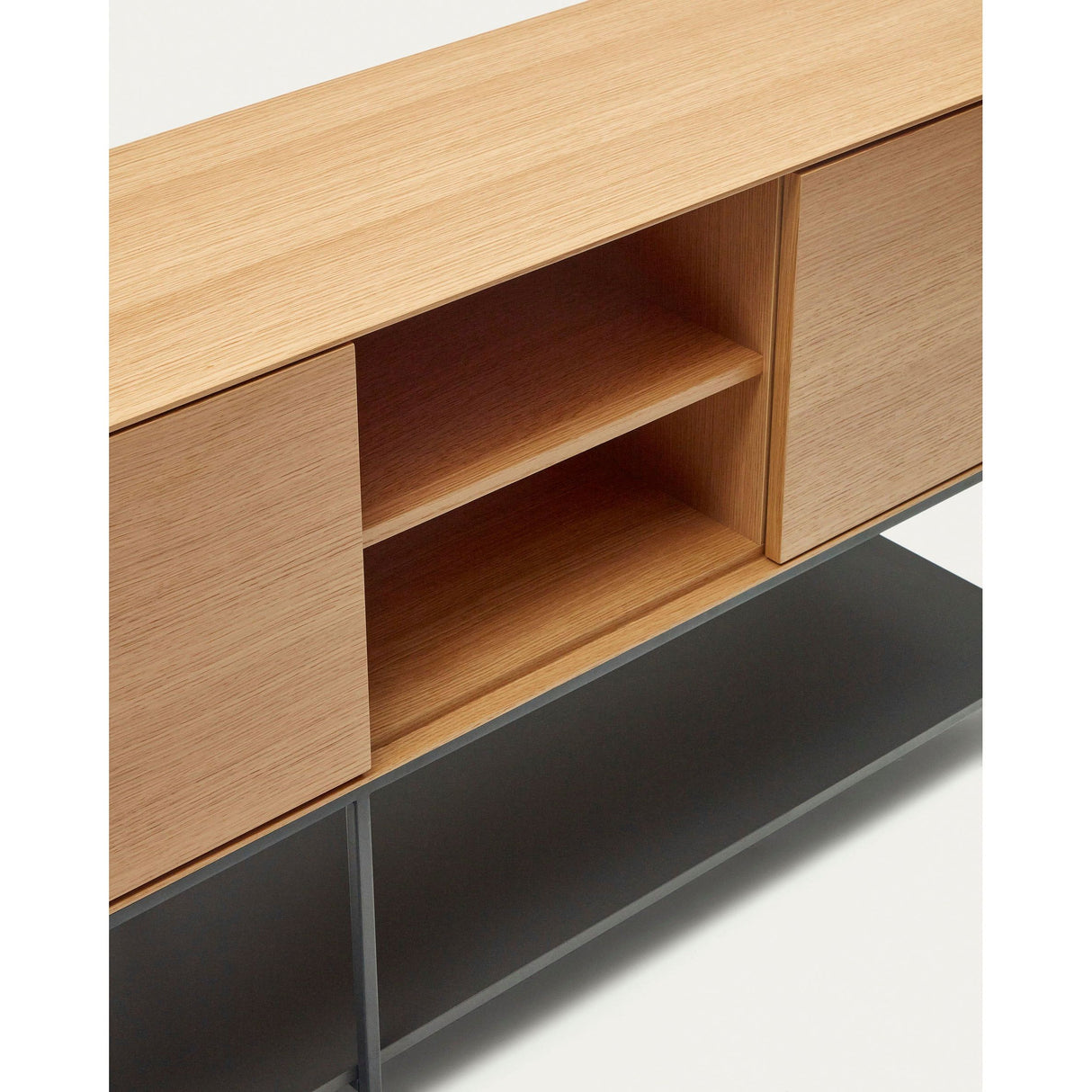 Vedrana Kommode 3 Türen aus Eichenfurnier und Stahlbeine in Schwarz 195 x 80 cm - ZEN ZONE