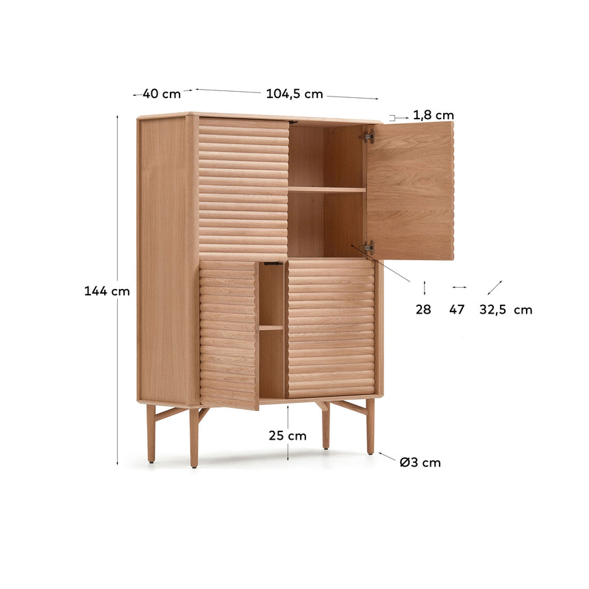 Lenon Highboard 4 Türen aus massiver Eiche und Eichenfurnier 104,5 x 144 cm FSC MIX Credit - ZEN ZONE Furniture