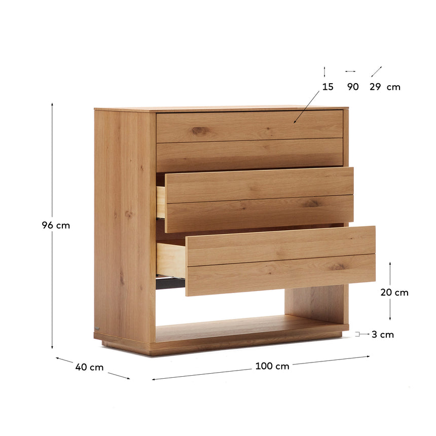 Alguema Kommode 3 Schubladen Eichenfurnier natürliches Finish 100 x 97 cm - ZEN ZONE Furniture