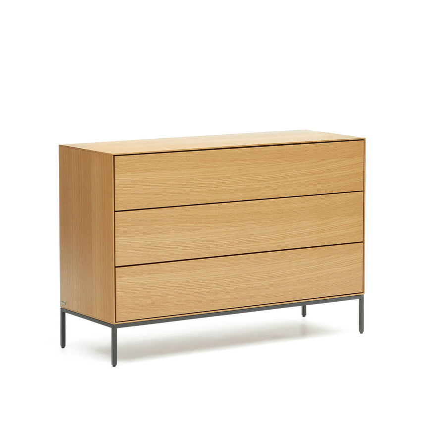 Vedrana Kommode aus 3 Schubladen aus Eichenfurnier und Stahlbeine in Schwarz 110 x 75 cm - ZEN ZONE Furniture