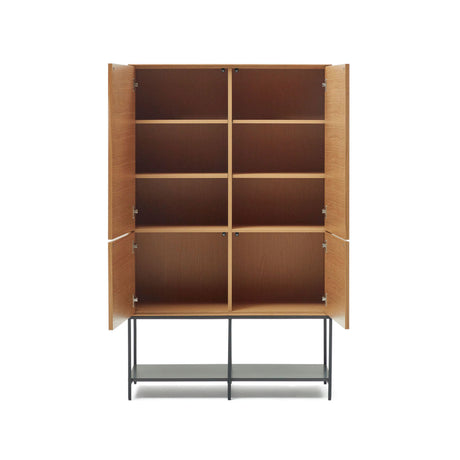 Vedrana Highboard 4 Türen aus Eichenfurnier und Stahlbeine in Schwarz 97,5 x 160 cm - ZEN ZONE