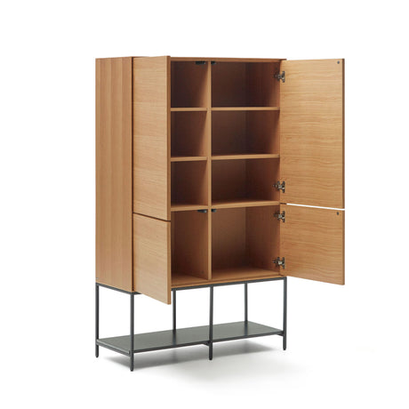 Vedrana Highboard 4 Türen aus Eichenfurnier und Stahlbeine in Schwarz 97,5 x 160 cm - ZEN ZONE
