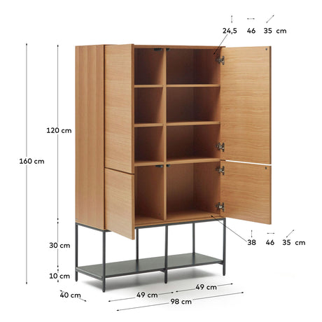 Vedrana Highboard 4 Türen aus Eichenfurnier und Stahlbeine in Schwarz 97,5 x 160 cm - ZEN ZONE