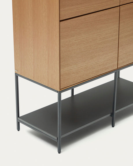 Vedrana Highboard 4 Türen aus Eichenfurnier und Stahlbeine in Schwarz 97,5 x 160 cm - ZEN ZONE Furniture